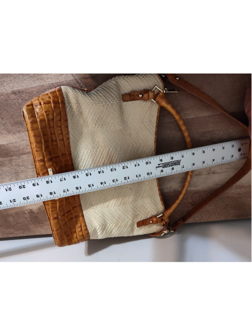 Women's Brahmin Shoulder Bag One Size Beige Brown Woven Leather - Picture 15 of 16